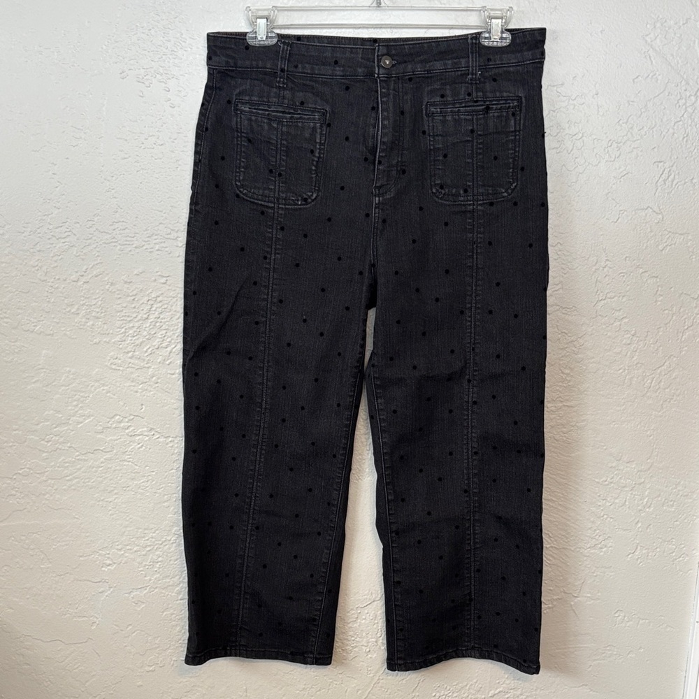 Anthropologie Pilcro and the Letterpress Black Polka Dot Wide Leg Black Denim 32